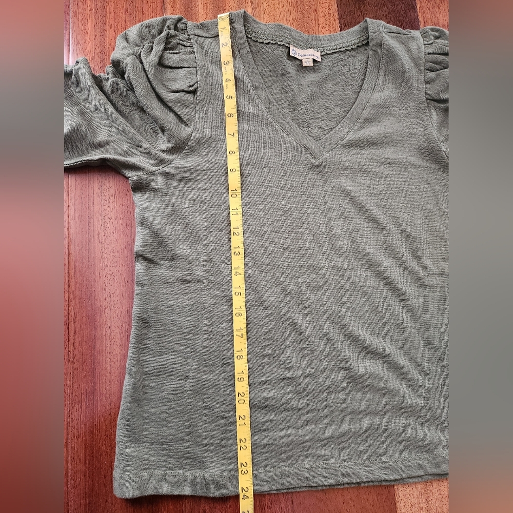 Democracy Cinched Sleeve Cotton V-Neck Top -GREEN -SMALL **NEW - Picture 13 of 13